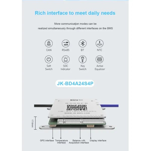 Jikong BMS Smart Active Balancer Bd4a24s4p Jkbms for Lithium Ion LiFePO4 Battery Pack