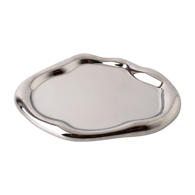 Creative Decorative Tray in Silver and Speckled White