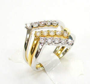China Manufacturer Bling purified silver three stacked ring bands with gold & white rhodiu