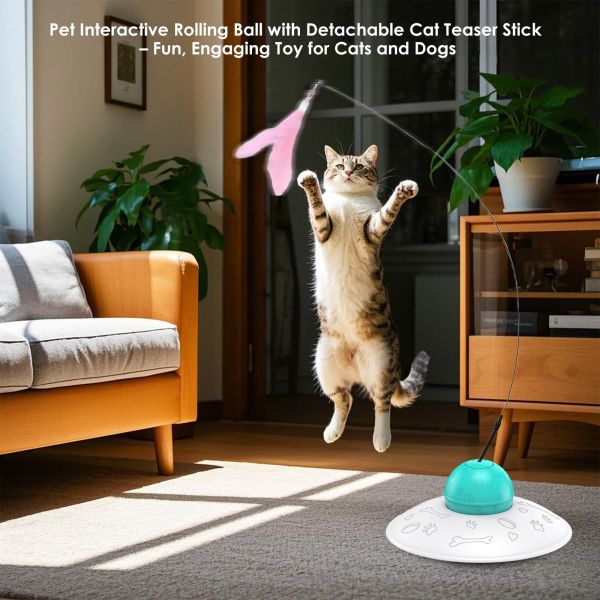 Interactive 3-in-1 Cat Dog Toy Durable Rechargeable Automatic Rolling Ball Eco-Friendly Plastic Lovely Stick Feather Wand