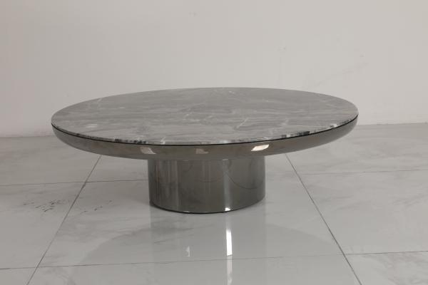 Brushed Stainless Steel Round Coffee Table With Natural Marble Top