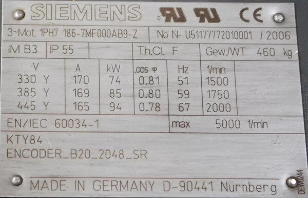 7MF00-0AB9-Z  Siemens 1PH7186-7MF00-0AB9-Z  Asynchronous Motor 1PH7 Machine Tools