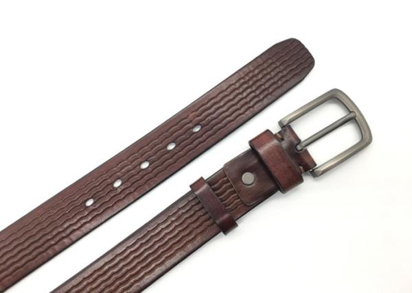 Men's Casual Leather Belt / 100% Soft Top Grain Genuine Leather Embossed Wavy Line Strap With Classic Prong Buckle