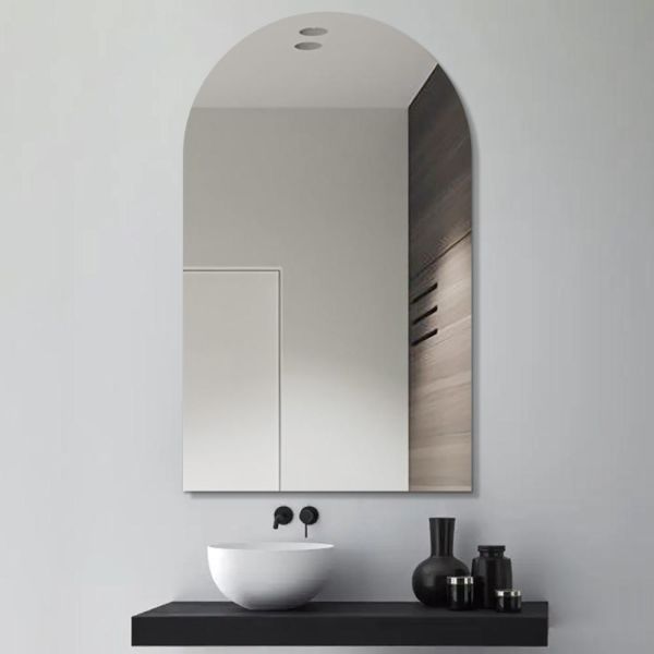 Premium Living Room Frameless Wall Mirror  , Silver Arch Shaped Bathroom Mirror