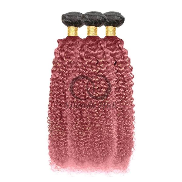 #T1B/Pink Kinky Curly Remy Human Hair Bundles Sew In Weave Bundles Brazilian Bundle Deals