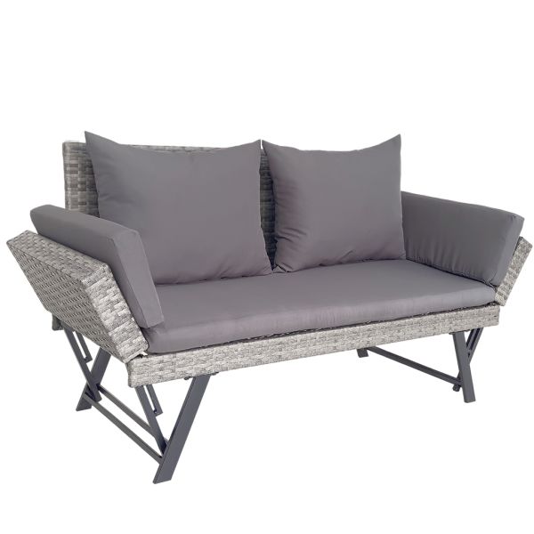 Factory Wholesale Garden Furniture Outdoor Wicker Rattan Furniture Functional Lounge Chair Armrest Movable Garden Bench
