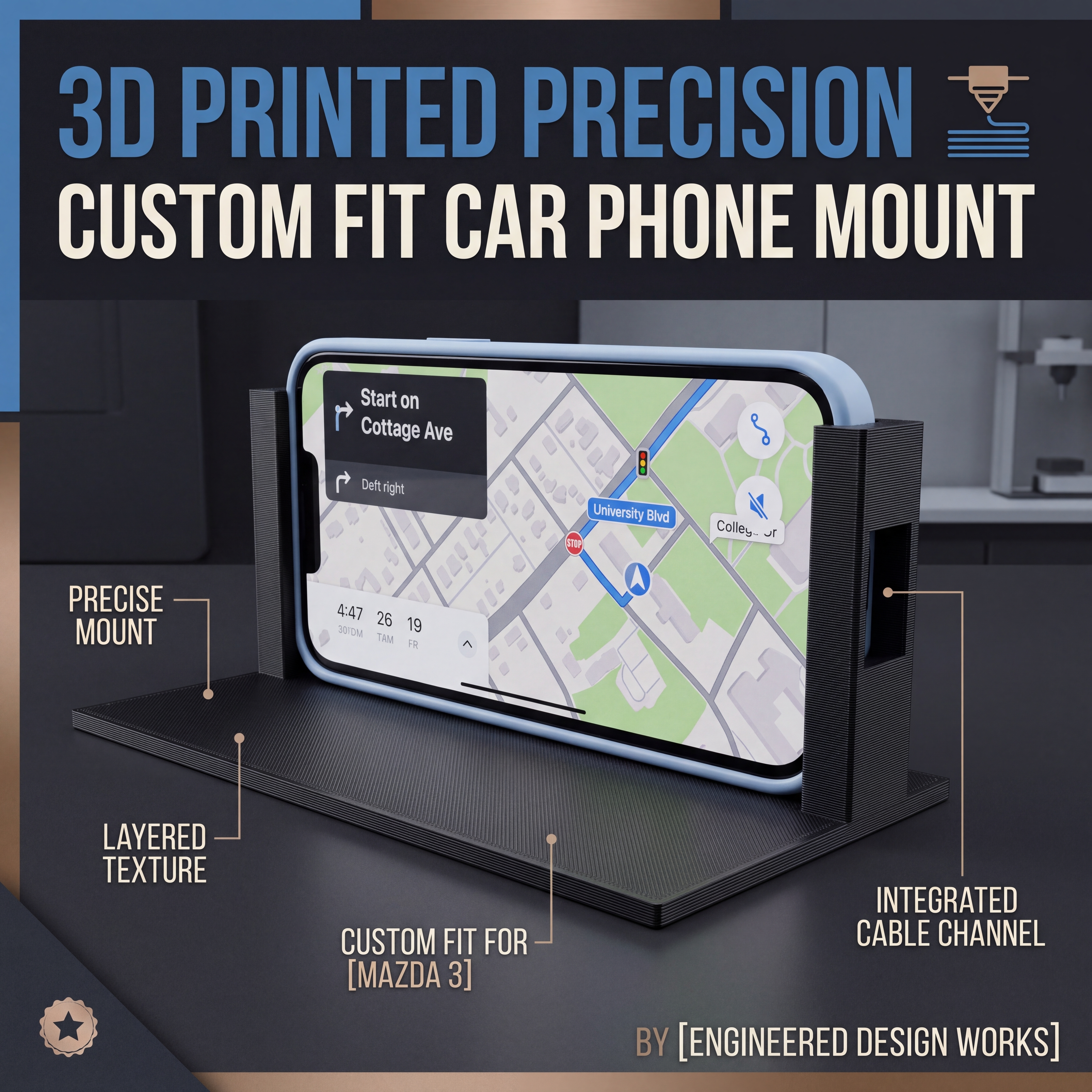 Stable Minimalist 3D Printed Automotive Parts, Dashboard Smartphone Mount