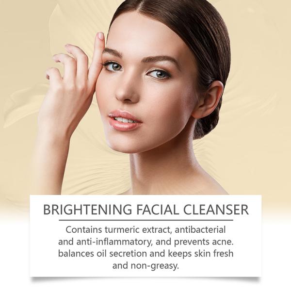 OEM Etiqueta privada Ácido cójico limpia y clara piel aclarador espumante lavado facial limpiador de espuma de cúrcuma para manchas oscuras Acné