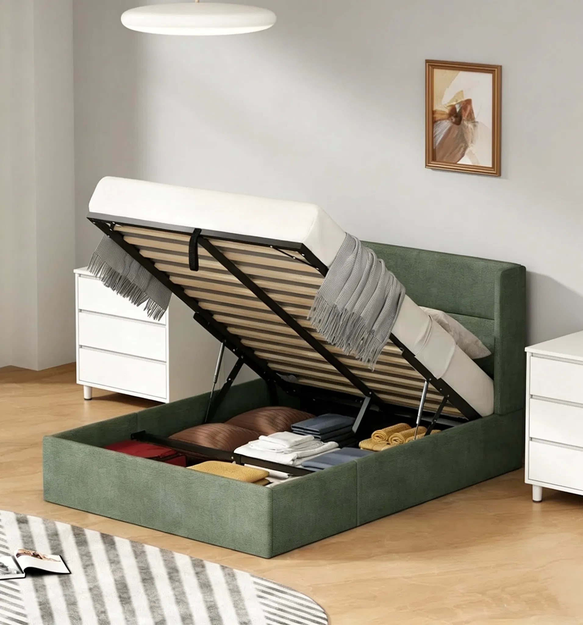 Hydraulic Lift up Upholstered Platform Bed with Storage Function