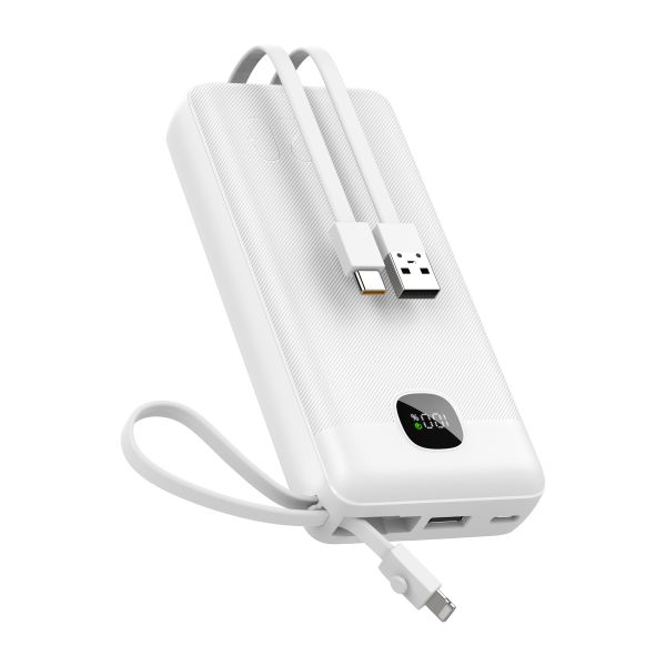 20000mAh High Capacity Fast Charging Power Bank, 3 Built-in Cables (Type-C, Lightning, USB), Dual Ports Type-C Input/Output & USB-A Output, LCD Digital Battery Display, CE FCC RoHS UKCA Certified Port