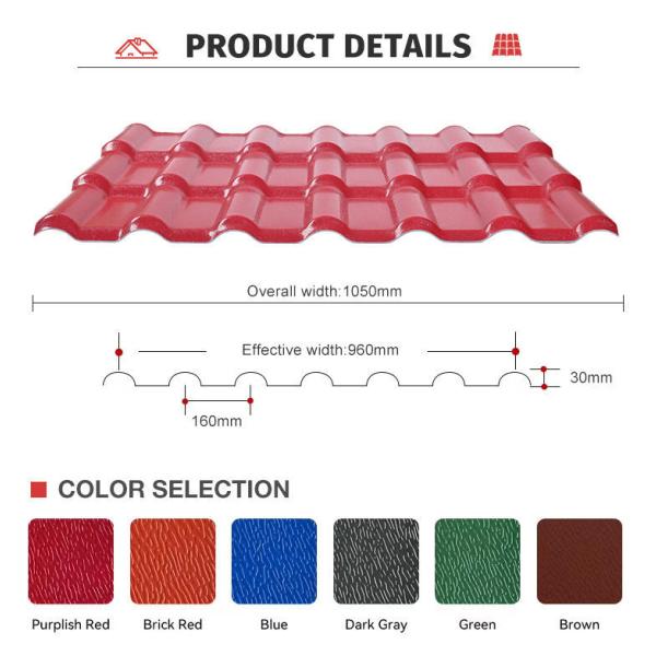 Popular Spanish UPVC Roof Sheets Brick Color R1050 PVC Roofing Sheets Heat Insulation UPVC Roof Tile Durable ASA Film Coating