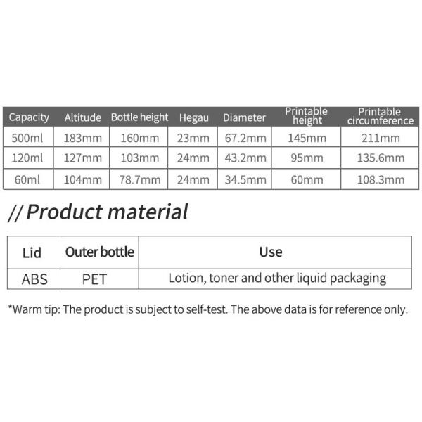 Botella de champú de plástico PET con bomba y tapa abatible de 60 ml, 120 ml y 500 ml para envasado de loción corporal y cosméticos