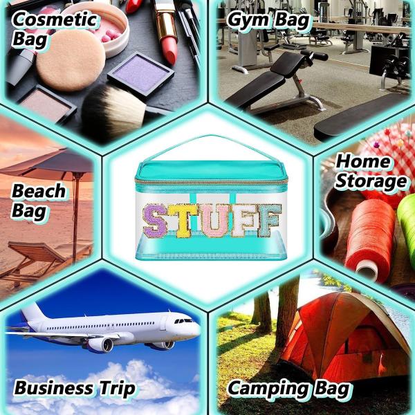 Chenille embroidery alphabet makeup bag Transparent waterproof PVC portable storage bag