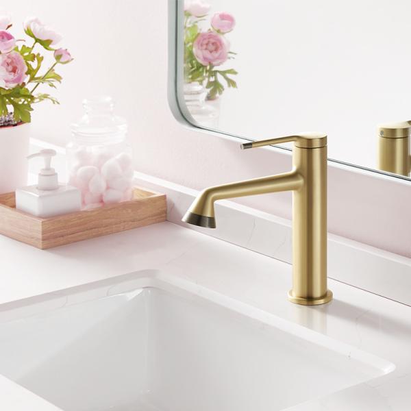 Gold Basin Mixer Faucet Brass Single Lever Lavatory Faucet