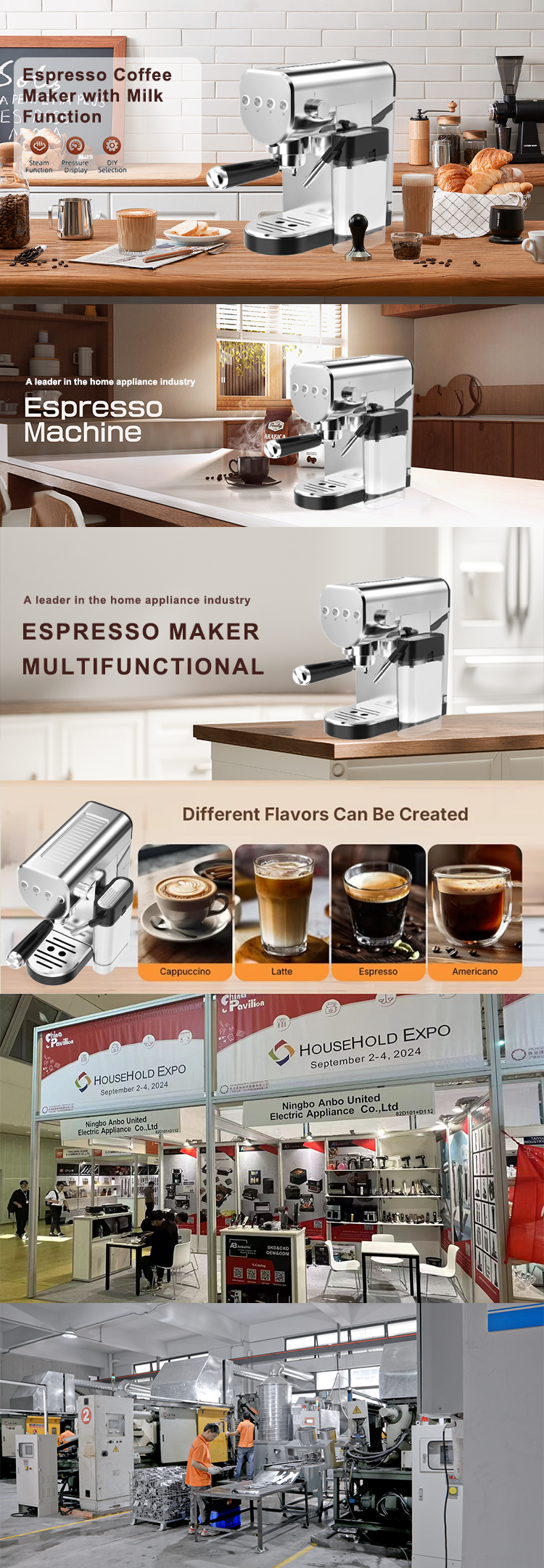 20 Bar Espresso Coffee Maker With Milk Function Semi Automatic