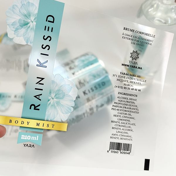 Custom Intensive Printing logo Perfume Bottle clear Sticker Label Essential Perfume Bottle with Glass Transparent Sticker Label