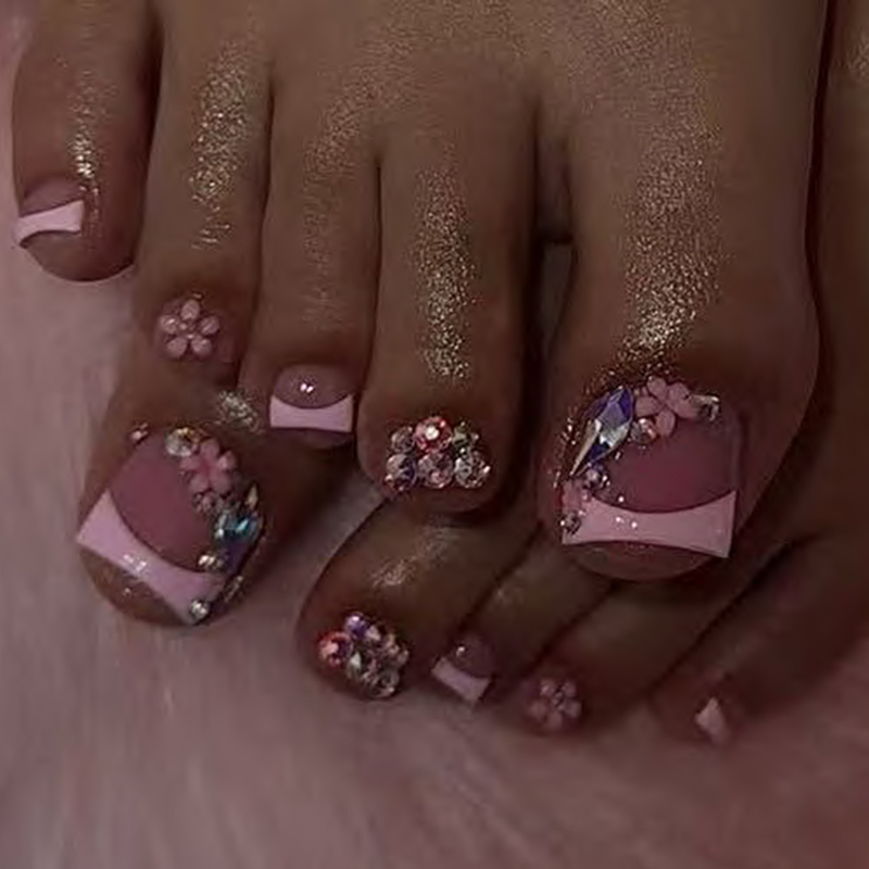 Reusable Square Press On Toenails 3D Rhinestone Design Sturdy