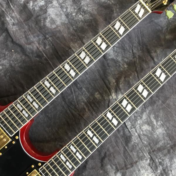 Custom high quality 12 string+6 string double head electric guitar in Wine red Red SG guitar Gold hardware