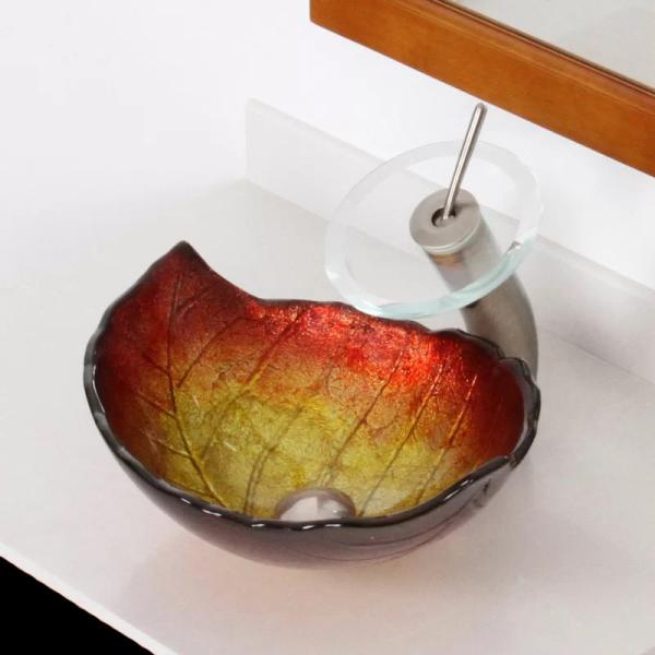 12mm Classic Bathroom Sink 180mm Leaf Shape Oval Shape Table Top Wash Basin Gold Copper