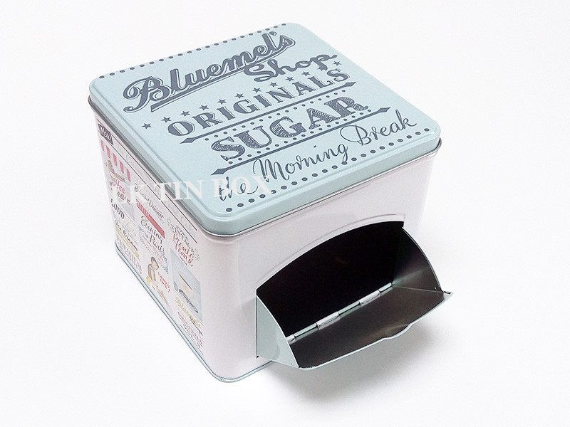 Durable Empty Christmas Halloween Square Cookie Tin Box With Press Open Lid