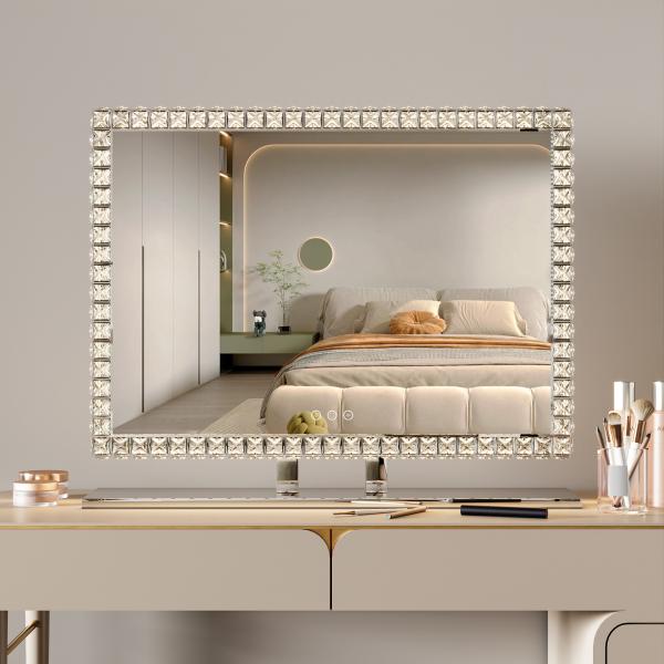 Stainless Steel Crystal Glass LED Vanity Mirror with RGB Light Adjustable for Personal Beauty and Home Cosmetic