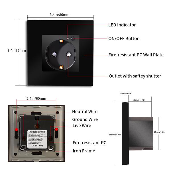 Bingoelec Smart Socket In-Wall Outlet Voice Control Google IFTTT Alexa With On/ Off Butto