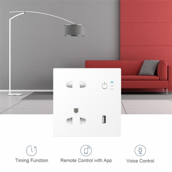 PC Fireproof 13A Smart Plug Alexa Tuya Wall Socket Security Smart Home