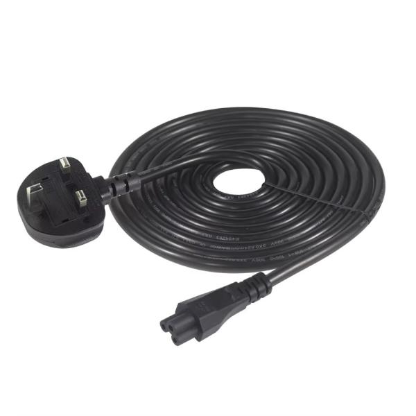 UK 3-Pin Plug to C5 Power Cord 250V 5A for Laptops Monitors