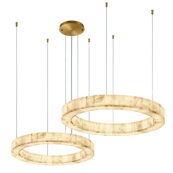 Custom European Modern Unique Circle Ring Lighting White Natural Led Alabaster Chandelier For Living Room Dining Room
