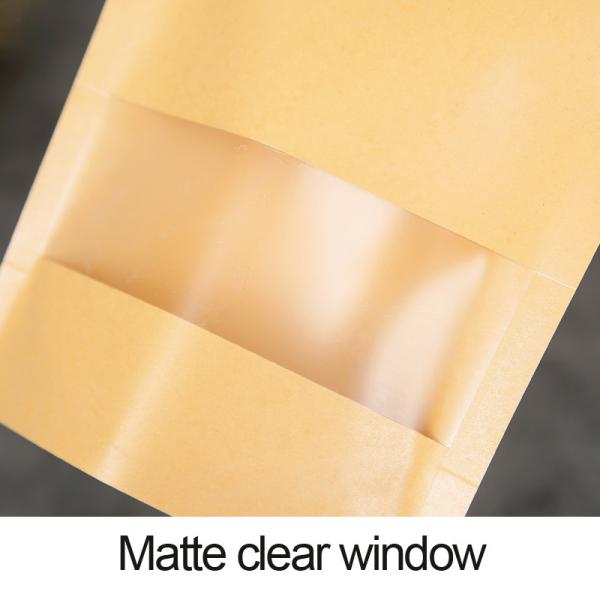 Brown Kraft Stand Up Pouch with Zipper and Matte Clear Window