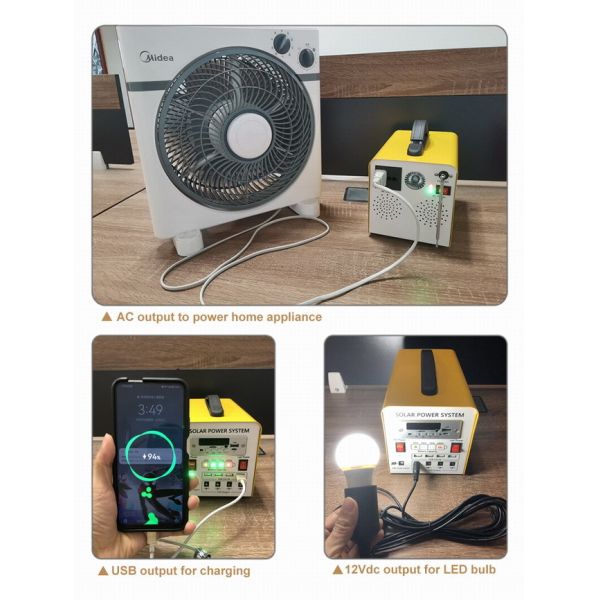 USB Bluetooth Radio Solar Power Supply System 300W 192WH 12v DC