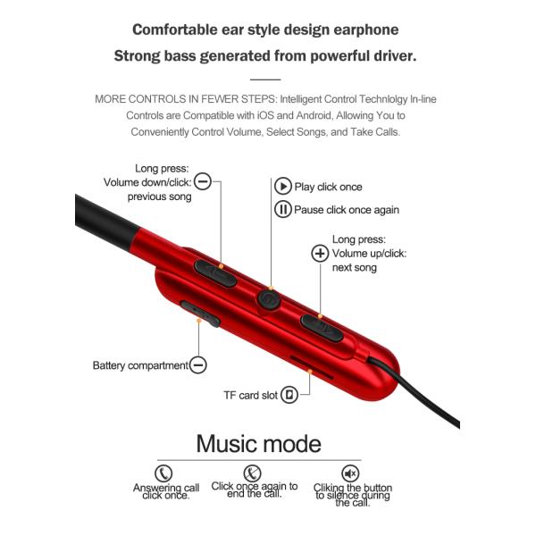 Dual EQ Mode Wireless Neckband Earphones 15m Rechargeable Lithium Battery