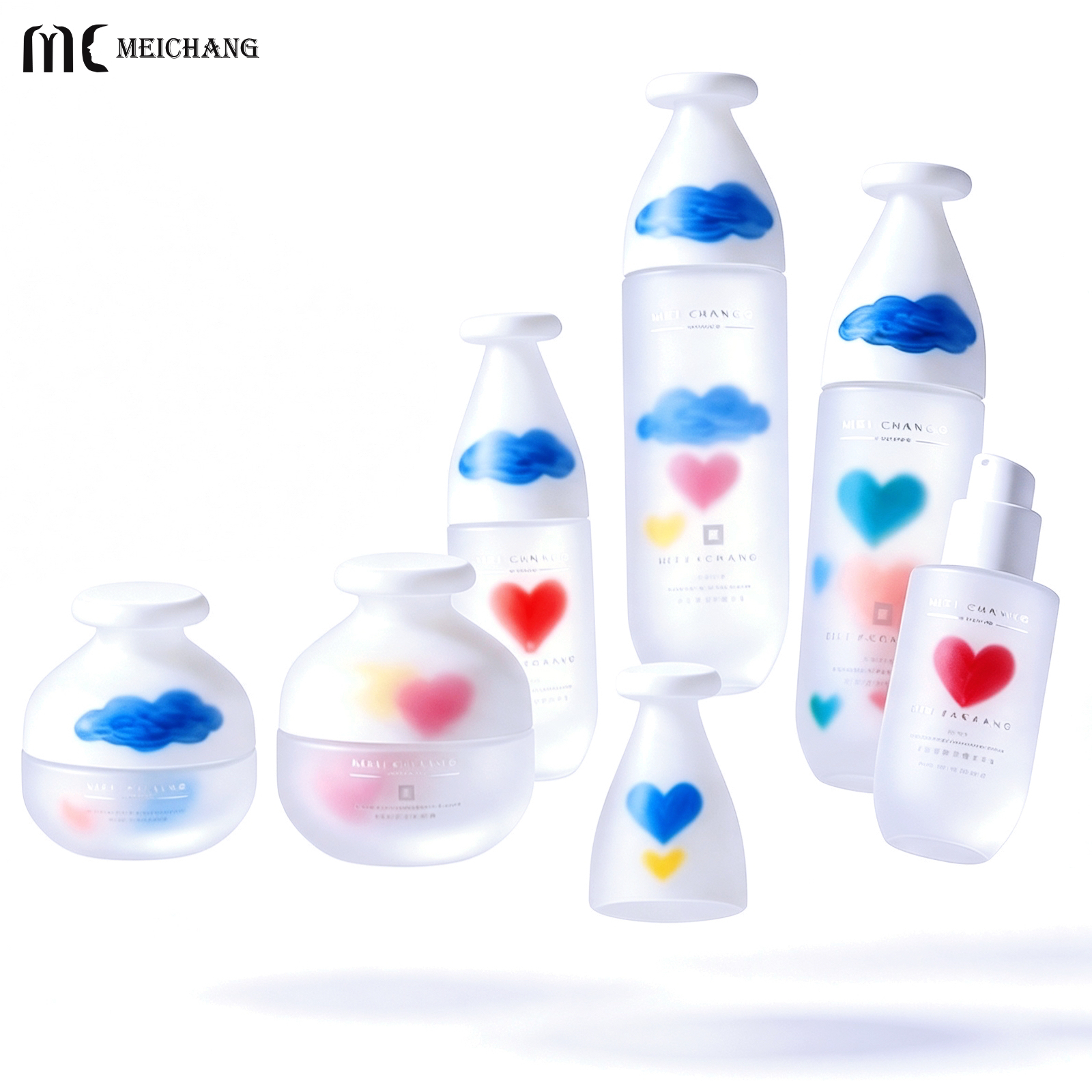Patented Luxury Glass Cosmetic Packaging Set with Metallic Finish and Complete Skincare Matrix