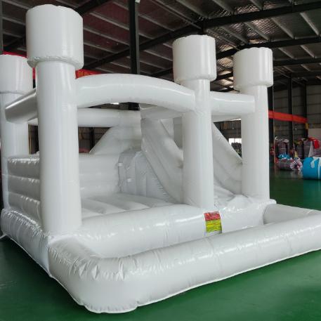 Commercial White Inflatable Bouncer Castle with Slide 0.55mmPVC