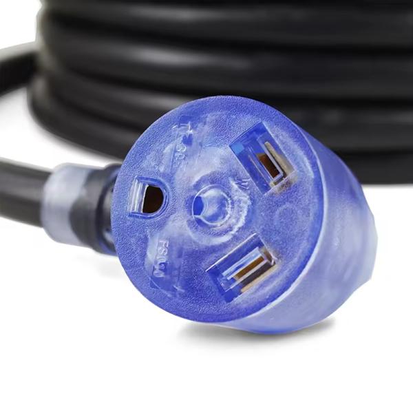 50ft 10 AWG 30A Heavy Duty RV Power Cord with LED Light Easy Unplug & Storage Organizer TT-30 Plug SJTW Wire Type