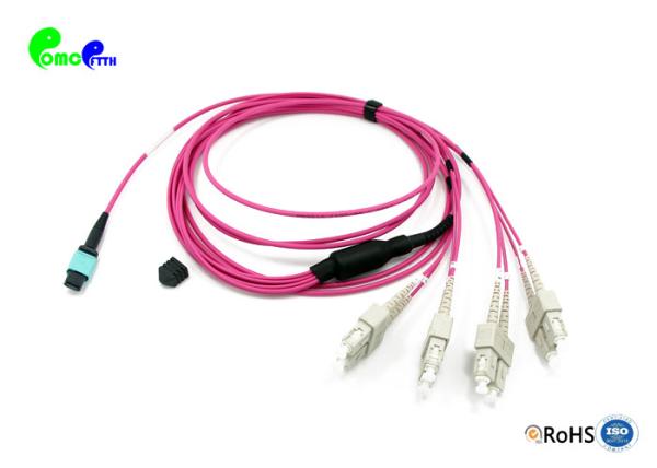 fêmea do cabo MPO do tronco de 8F OM4 MPO ao tipo B da magenta 5M do Fanout 2.0mm do SC UPC 8F 50/125μm