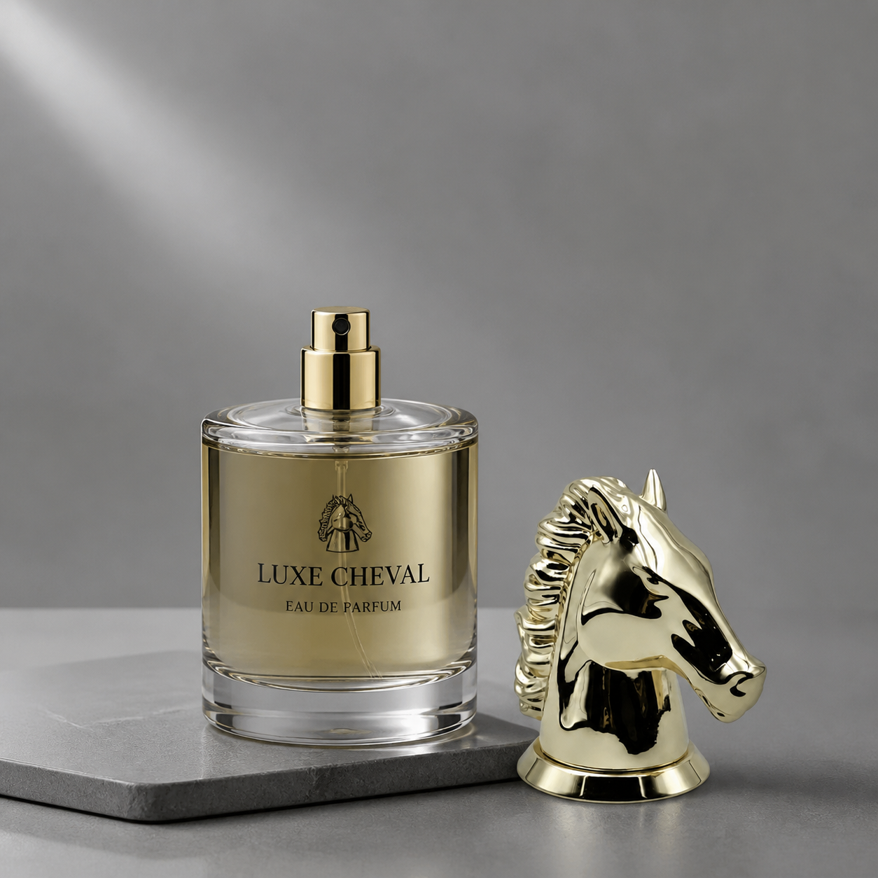 Luxury Mirror Polished 3D Horse Head Zamac Perfume Cap Gold Plated Animal Sculpture Fragrance Lid Zinc Alloy Metal Parfum Bottle Cover Custom Logo FEA15 For Dubai Oud Attar Perfume Bottle