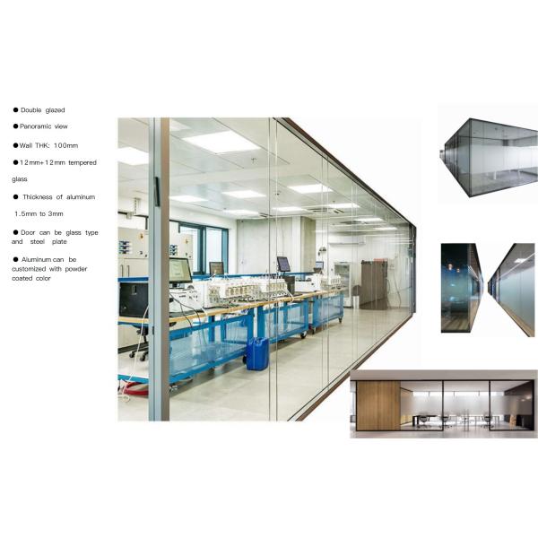 Durable Demountable Glass Partitions Double Glass Modular Office Glass Partition Walls