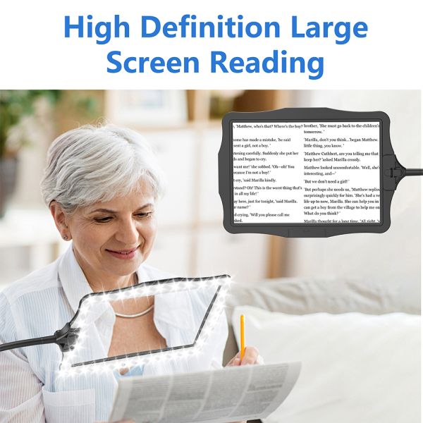 LED Magnifier Lamp with Floor Stand Featuring Infinite Adjustment of Light Brightness 360 Degree Rotation and Large HD Lens