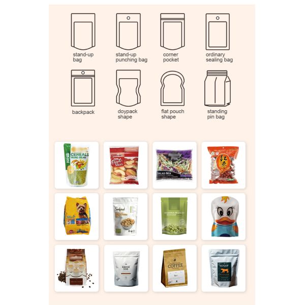 Machine d'ensachage de chips de banane à 300 sacs/min, noix de coco, en sachet plastique, machine d'emballage de café, remplissage, scellage, machine d'emballage de sacs en plastique pour aliments de collation