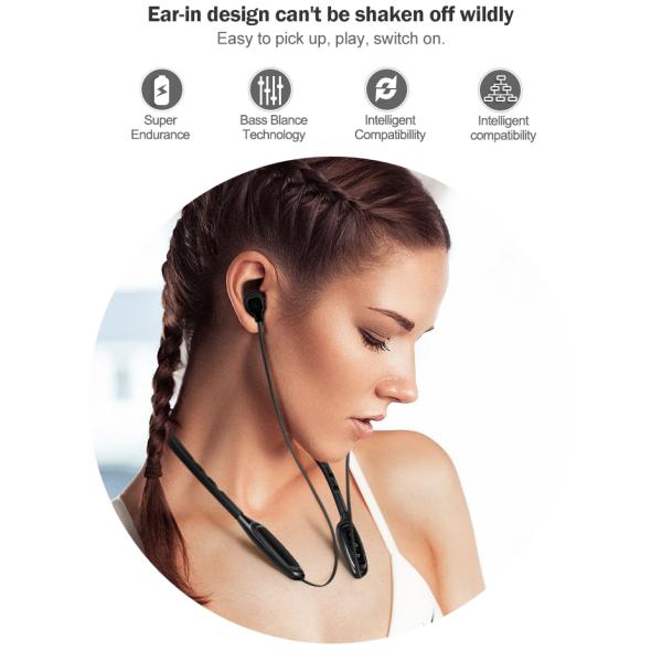 Waterproof Magnetic Neckband Bluetooth Earphones IPX4 Black Red Color