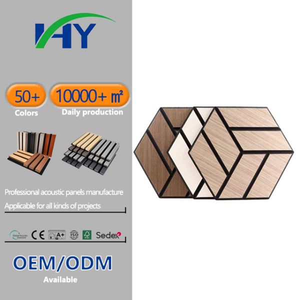 Hexagon Customized Wood Slat Acoustic Panel Wall Decoration Sound Absorption