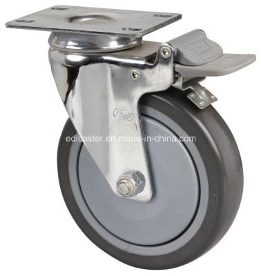 Durable 100mm Plate Brake PU Caster for Edl Chrome 5724-77 Heavy Duty and High Load