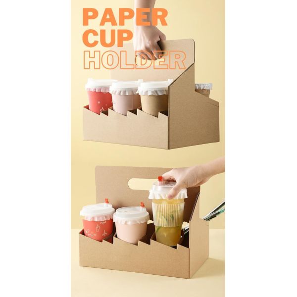 Customized Hot Drink Cup Takeaway Cardboard Carrier Paper Holder Tray With Handle