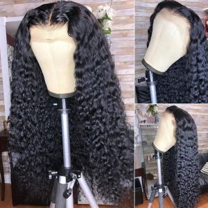 Glueless Customized Human Hair Wigs Kinky Curl Texture Pre Plucked Black Curl Front Lace Wig
