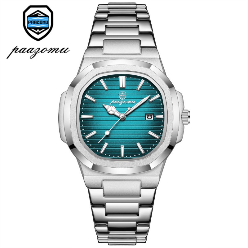 Men's Square Nautilus Style Automatic Watch – Tapestry Dial Steel Bracelet