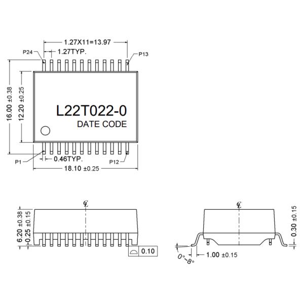 Base portuaria L22T022-0 sola 10G – T LAN Filter Ethernet Magnetic Transformer