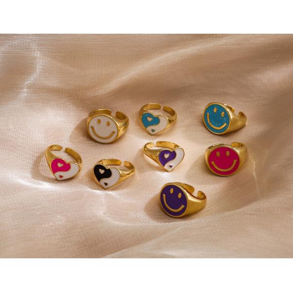 OEM колец женщин масла капать кольца Yin Yang золота сердца регулируемый серебряный