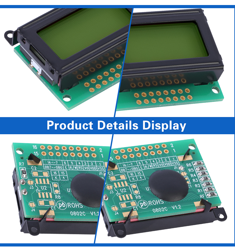 Yellow Green Film 0802C Character LCD Screen Development Of Ultra Small Module Support Solution