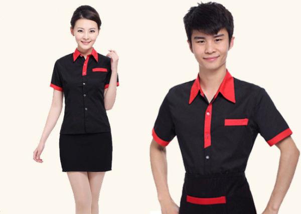 Red And Black Color Restaurant Staff Uniform Cotton New Polo Style For Waitresses